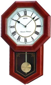Seiko Pendulum Wood Chiming Clock with White Dial QXH110B
