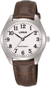 Lorus Ladies Watch with White Dial and Brown Leather Strap RG241TX9