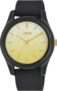 Lorus Ladies Watch with Yellow Silver Dial and Black Silicone Strap RG269TX9