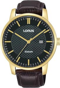 Lorus Mens Watch with Black Dial and Brown Leather Strap RH980NX9