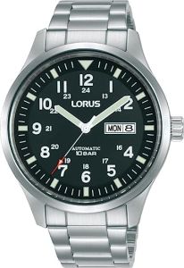 Lorus Men Automatic Watch with Black Dial and Silver Strap RL403BX9