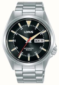 Lorus Mens Automatic Watch with Black Dial and Silver Bracelet RL417BX9