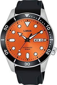 Lorus Men's Automatic Watch with Orange Dial and Black Strap RL453AX9