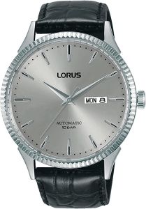 Lorus Mens Automatic Watch with Silver Dial and Black Leather Strap RL477AX9