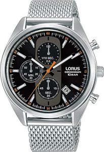 Lorus Men's Chronograph Watch with Black Dial and Silver Milanese Strap RM351GX9