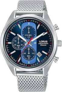 Lorus Men's Chronograph Watch with Blue Dial and Silver Milanese Strap RM353GX9