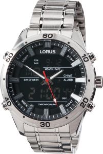 Lorus Men's Chronograph Watch with Black Dial and Silver Bracelet RW651AX9