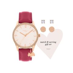 Radley Ladies Watch & Earrings Set with Rose Gold Dial and Pink Leather Strap RY21330A-SET