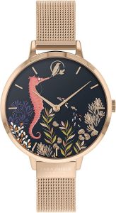 Sara Miller Ladies Seahorse Watch with Black Dial and Rose Gold Milanese Strap SA4094