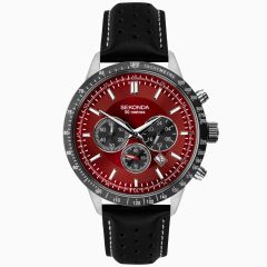 Sekonda Mens Chronograph Watch with Red Dial and Black Strap 1938