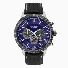 Sekonda Mens Chronograph Watch with Blue Dial and Black Strap 1971