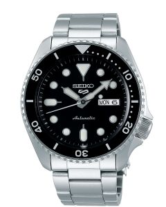 Seiko 5 Men's Automatic Watch with Black Dial and Stainless Steel Strap SRPD55K1
