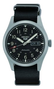 Seiko 5 Sports Gents Automatic Watch with Black Dial and Black Nylon Strap SRPG37K1