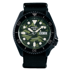 Seiko 5 Sports SKX Limited Edition Watch with Camouflage Dial and Black Canvas Strap SRPJ37K1