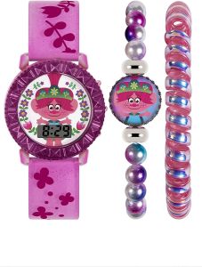 Trolls Girl's Digital Watch with Pink Silicone Strap and Matching Bracelets TRT40021ARG