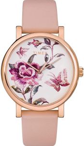 Timex Ladies Full Bloom Dial Watch with Pink Leather Strap TW2U19300 