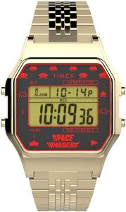 Timex Space Invaders Retro Digital Watch with Gold Bracelet TW2V30100