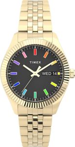 Timex Rainbow Ladies Watch with Black Dial and Gold Bracelet TW2V61800