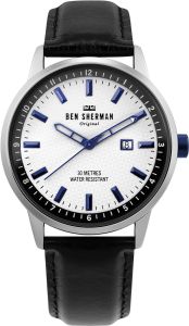 Ben Sherman Mens Watch with White Dial and Black Leather Strap WB030B