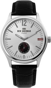 Ben Sherman Mens Watch with Silver Dial and Black Leather Strap WB035B