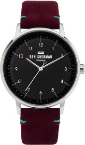 Ben Sherman Mens Watch with Black Dial and Red Leather Strap WB043R