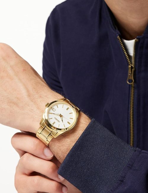 GB Watch Shop Seiko Mens Watch with White Dial & Gold Bracelet SUR314P1