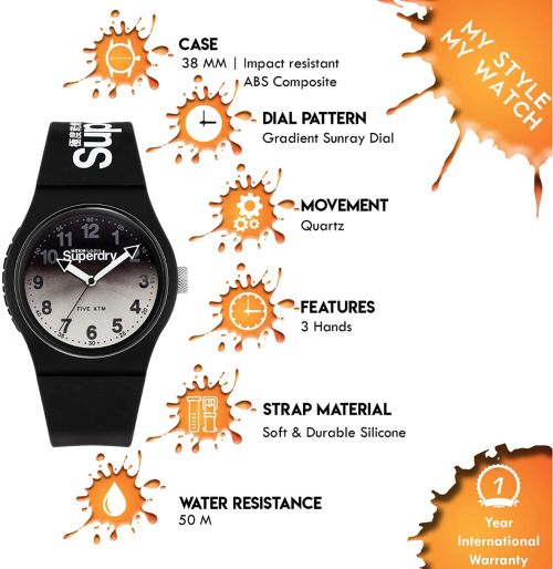 Superdry Orologio Uomo SYG253BE – Urban XL Marble, Cinturino In Silicone Nero, Quarzo, 43mm - 2